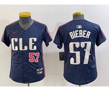 Youth Cleveland Guardians #57 Shane Bieber Number Navy 2024 City Connect Limited Stitched Jerseys