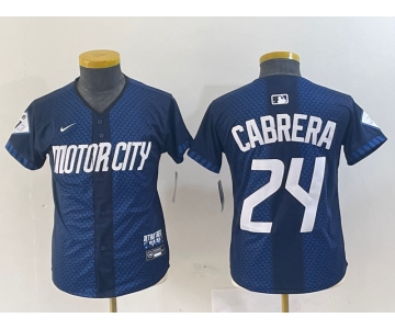 Youth Detroit Tigers #24 Miguel Cabrera Navy 2024 City Connect Cool Base Limited Stitched Jersey