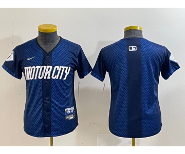 Youth Detroit Tigers Blank 2024 Navy City Connect Cool Base Limited Stitched Jersey