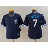 Youth Kansas City Royals #7 Bobby Witt Jr 2022 Navy Blue City Connect Cool Base Stitched Jersey