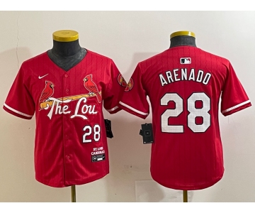 Youth St Louis Cardinals #28 Nolan Arenado Red 2024 City Connect Limited Stitched Baseball Jersey