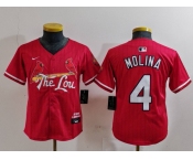 Youth St Louis Cardinals #4 Yadier Molina Red 2024 City Connect Stitched Baseball Jersey