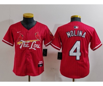 Youth St Louis Cardinals #4 Yadier Molina Red 2024 City Connect Stitched Baseball Jersey