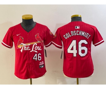 Youth St Louis Cardinals #46 Paul Goldschmidt Red 2024 City Connect Limited Stitched Baseball Jersey