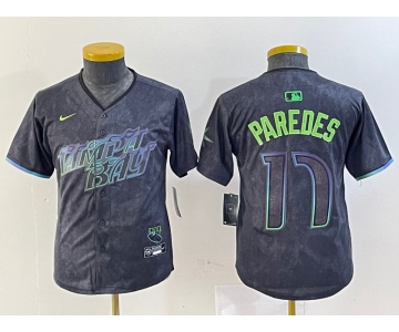 Youth Tampa Bay Rays #17 Isaac Paredes Charcoal 2024 City Connect Limited Cool Base Jersey