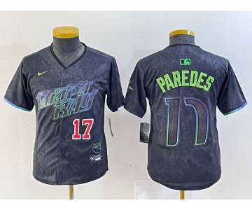 Youth Tampa Bay Rays #17 Isaac Paredes Charcoal 2024 City Connect Limited Cool Base Jerseys