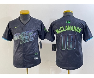 Youth Tampa Bay Rays #18 Shane McClanahan Charcoal 2024 City Connect Limited Cool Base Jersey