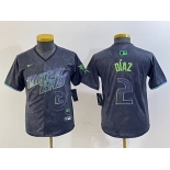 Youth Tampa Bay Rays #2 Yandy Diaz Charcoal 2024 City Connect Player Number Limited Cool Base Jersey