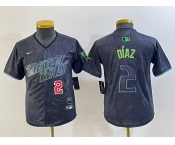 Youth Tampa Bay Rays #2 Yandy Diaz Charcoal 2024 City Connect Player Number Limited Cool Base Jerseys