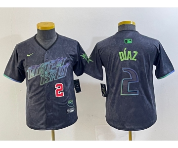 Youth Tampa Bay Rays #2 Yandy Diaz Charcoal 2024 City Connect Player Number Limited Cool Base Jerseys