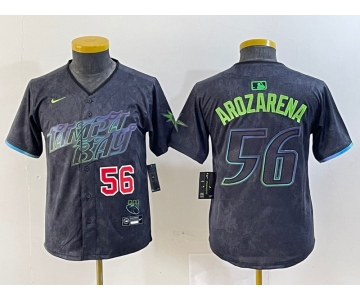 Youth Tampa Bay Rays #56 Randy Arozarena Number Charcoal 2024 City Connect Limited Stitched Jerseys