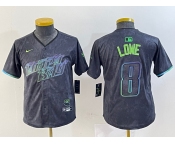 Youth Tampa Bay Rays #8 Brandon Lowe Charcoal 2024 City Connect Limited Cool Base Jersey