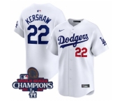 Men Nike Los Angeles Dodgers Clayton Kershaw #22 White Flex Base 2024 World Series Champions Stitched MLB Jersey