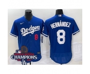 Men Nike Los Angeles Dodgers Enrique Hernandez #8 Blue Flex Base 2024 World Series Champions Stitched MLB Jersey