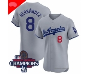 Men Nike Los Angeles Dodgers Enrique Hernandez #8 Gray Flex Base 2024 World Series Champions Stitched MLB Jersey II