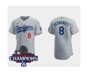 Men Nike Los Angeles Dodgers Enrique Hernandez #8 Gray Flex Base 2024 World Series Champions Stitched MLB Jersey