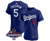 Men Nike Los Angeles Dodgers Freddie Freeman #5 Blue Flex Base 2024 World Series Champions Stitched MLB Jersey