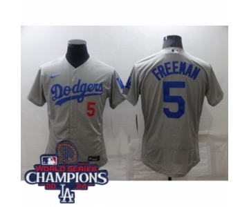 Men Nike Los Angeles Dodgers Freddie Freeman #5 Gray Flex Base 2024 World Series Champions Stitched MLB Jersey