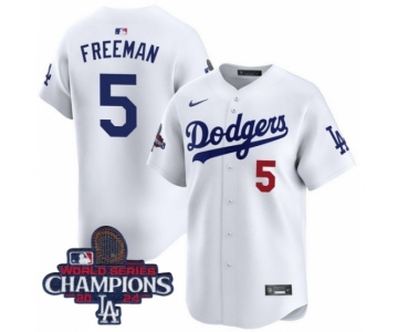 Men Nike Los Angeles Dodgers Freddie Freeman #5 White Flex Base 2024 World Series Champions Stitched MLB Jersey