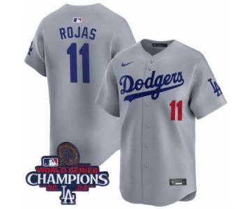 Men Nike Los Angeles Dodgers Miguel Rojas #11 Gray 2024 World Series Champions Stitched MLB Jersey