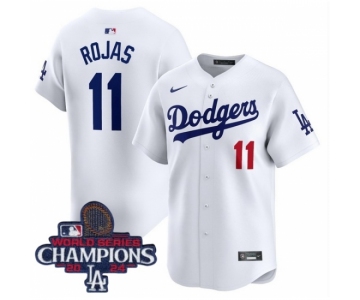 Men Nike Los Angeles Dodgers Miguel Rojas #11 White 2024 World Series Champions Stitched MLB Jersey