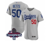 Men Nike Los Angeles Dodgers Mookie Betts #50 Gray Flex Base 2024 World Series Champions Stitched MLB Jersey II