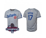 Men Nike Los Angeles Dodgers Shohei Ohtani #17 Gray Flex Base 2024 World Series Champions Stitched MLB Jersey II