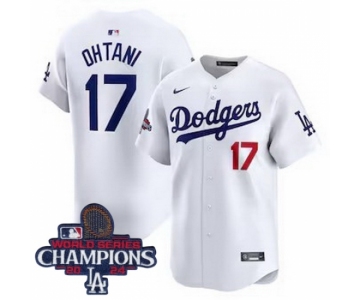 Men Nike Los Angeles Dodgers Shohei Ohtani #17 White Flex Base 2024 World Series Champions Stitched MLB Jersey