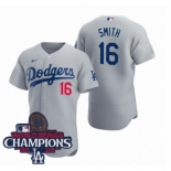 Men Nike Los Angeles Dodgers Will Smith #16 Gray Flex Base 2024 World Series Champions Stitched MLB Jersey