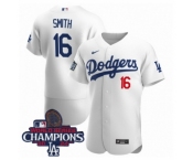 Men Nike Los Angeles Dodgers Will Smith #16 White Flex Base 2024 World Series Champions Stitched MLB Jersey