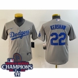 Women Nike Los Angeles Dodgers Clayton Kershaw #22 Gray Flex Base 2024 World Series Champions Stitched MLB Jersey