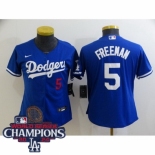 Women Nike Los Angeles Dodgers Freddie Freeman #5 Blue Flex Base 2024 World Series Champions Stitched MLB Jersey