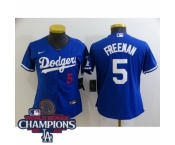 Women Nike Los Angeles Dodgers Freddie Freeman #5 Blue Flex Base 2024 World Series Champions Stitched MLB Jersey