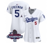 Women Nike Los Angeles Dodgers Freddie Freeman #5 White Flex Base 2024 World Series Champions Stitched MLB Jersey