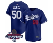 Women Nike Los Angeles Dodgers Mookie Betts #50 Blue Flex Base 2024 World Series Champions Stitched MLB Jersey