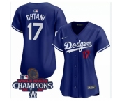 Women Nike Los Angeles Dodgers Shohei Ohtani #17 Blue Flex Base 2024 World Series Champions Stitched MLB Jersey