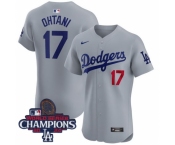 Women Nike Los Angeles Dodgers Shohei Ohtani #17 Gray Flex Base 2024 World Series Champions Stitched MLB Jersey