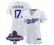 Women Nike Los Angeles Dodgers Shohei Ohtani #17 White Cool Base 2024 World Series Champions Stitched MLB Jersey