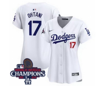 Women Nike Los Angeles Dodgers Shohei Ohtani #17 White Flex Base 2024 World Series Champions Stitched MLB Jersey