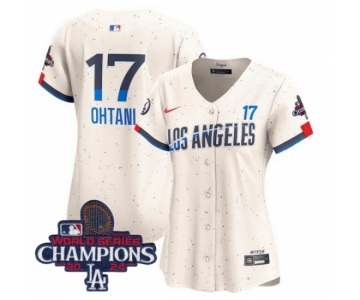 Women Nike Los Angeles Dodgers Shohei Ohtani #17 White Ice Cream Flex Base 2024 World Series Champions Stitched MLB Jersey