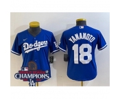 Women Nike Los Angeles Dodgers Yoshinobu Yamamoto #18 Blue Cool Base 2024 World Series Champions Stitched MLB Jersey