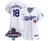 Women Nike Los Angeles Dodgers Yoshinobu Yamamoto #18 White Flex Base 2024 World Series Champions Stitched MLB Jersey