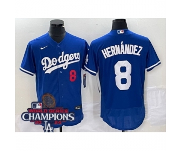 Youth Nike Los Angeles Dodgers Enrique Hernandez #8 Blue Flex Base 2024 World Series Champions Stitched MLB Jersey