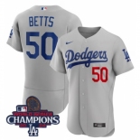 Youth Nike Los Angeles Dodgers Mookie Betts #50 Gray Flex Base 2024 World Series Champions Stitched MLB Jersey II