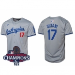 Youth Nike Los Angeles Dodgers Shohei Ohtani #17 Gray Flex Base 2024 World Series Champions Stitched MLB Jersey II