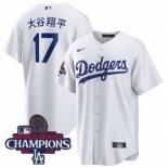 Youth Nike Los Angeles Dodgers Shohei Ohtani #17 White Cool Base 2024 World Series Champions Stitched MLB Jersey