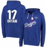 Men Los Angeles Dodgers 17 Shohei Ohtani Royal 2024 World Series Champions Name 26 Number Tri Blend Pullover Hoodie