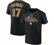 Men Los Angeles Dodgers 17 Shohei Ohtani Black 2024 World Series Champions Name 26 Number T Shirt