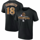 Men Los Angeles Dodgers 18 Yoshinobu Yamamoto Black 2024 World Series Champions Name 26 Number T Shirt