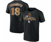 Men Los Angeles Dodgers 18 Yoshinobu Yamamoto Black 2024 World Series Champions Name 26 Number T Shirt